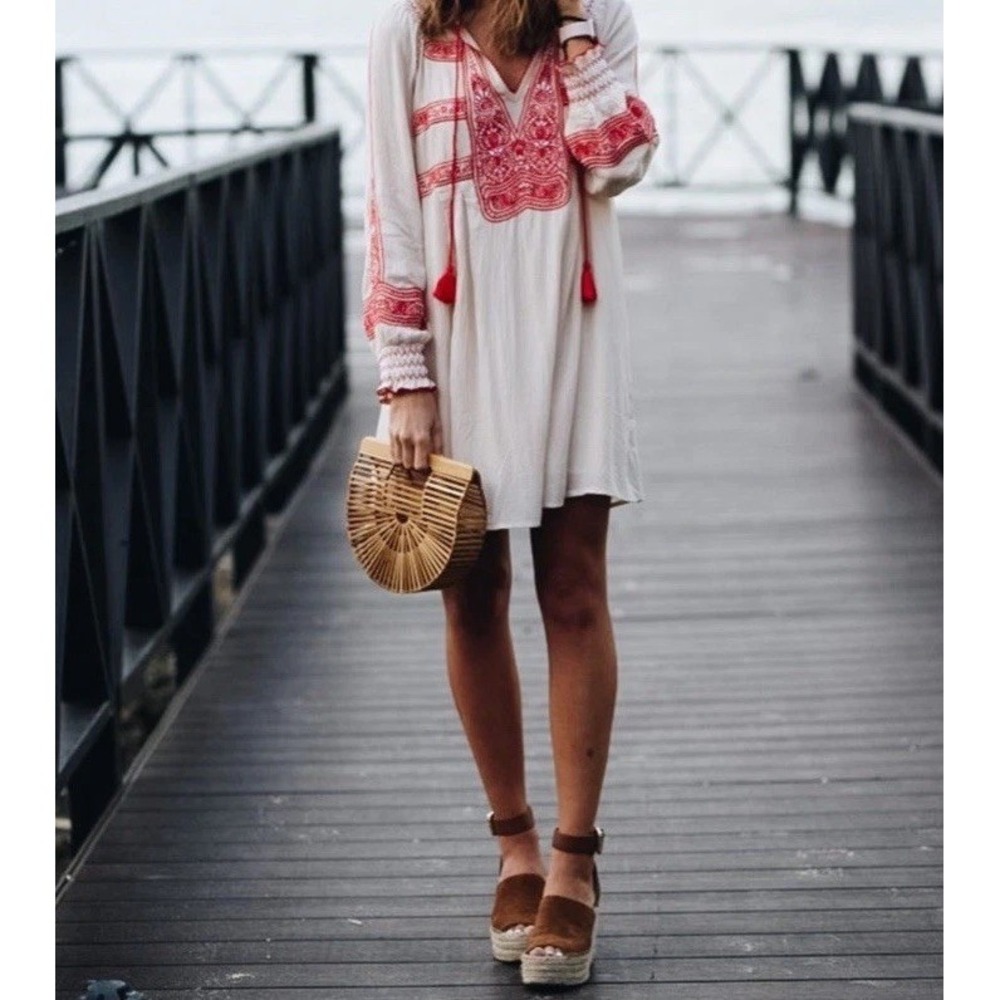 Free People Wind Willow Boho Embroidered Mini Dress Feminine Romantic Women's XS
